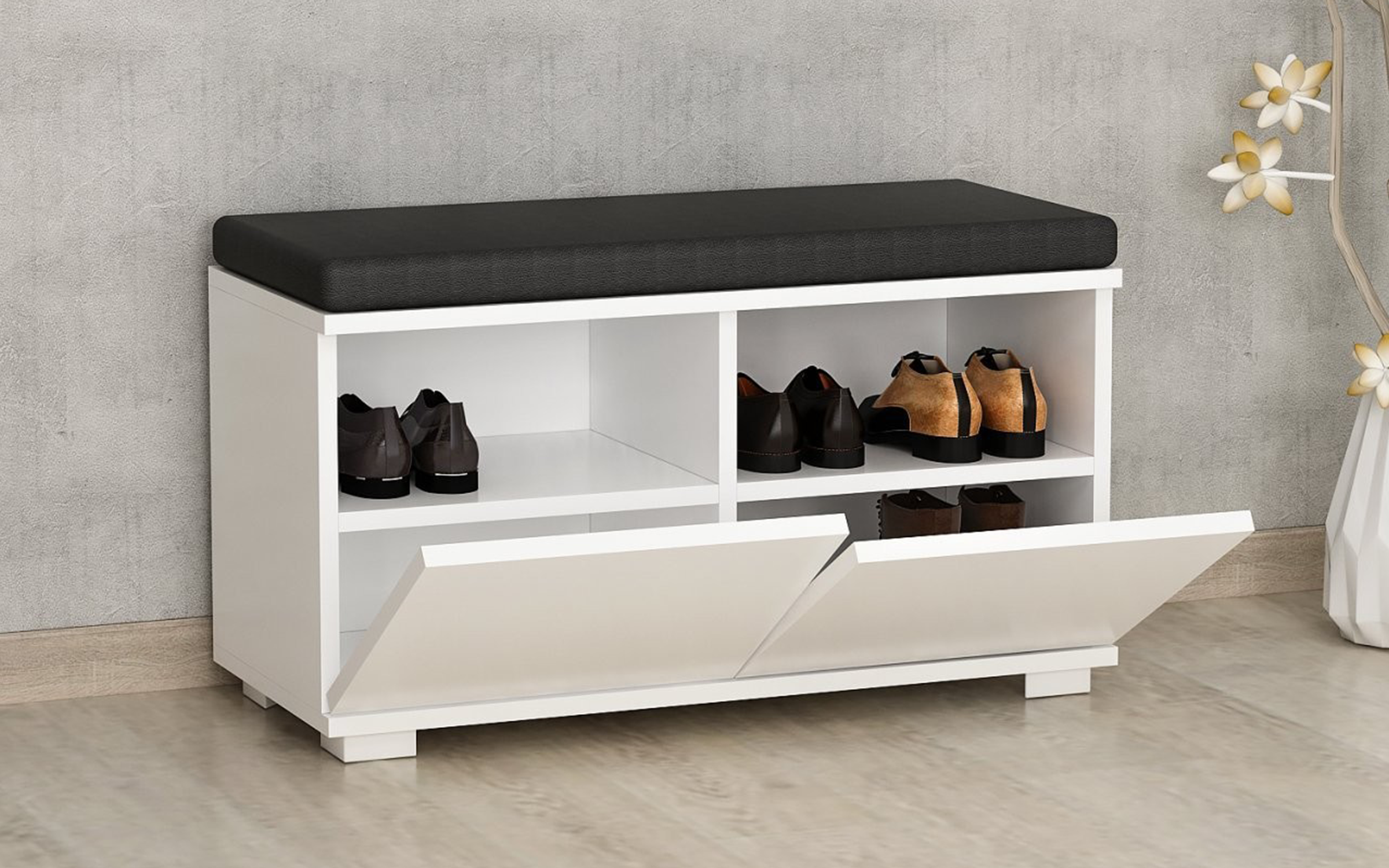 Shoe bench cabinet Dargo, white  3